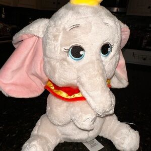 Disney Gray Elephant Plush with Pink Ears and Yellow Hat
